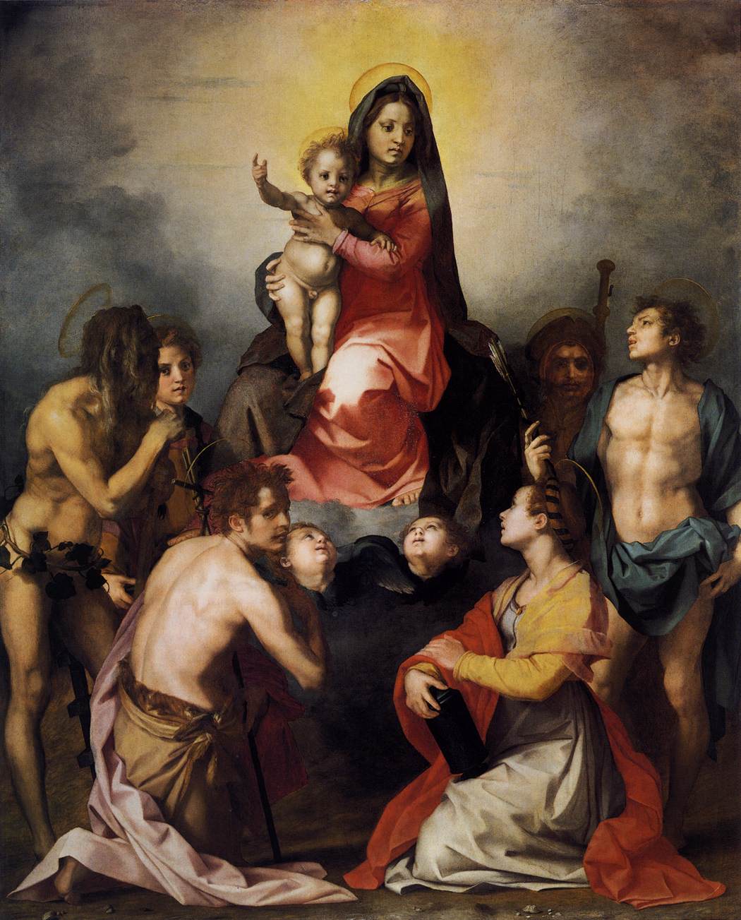 Vierge à l'Enfant en gloire entourée de six saints