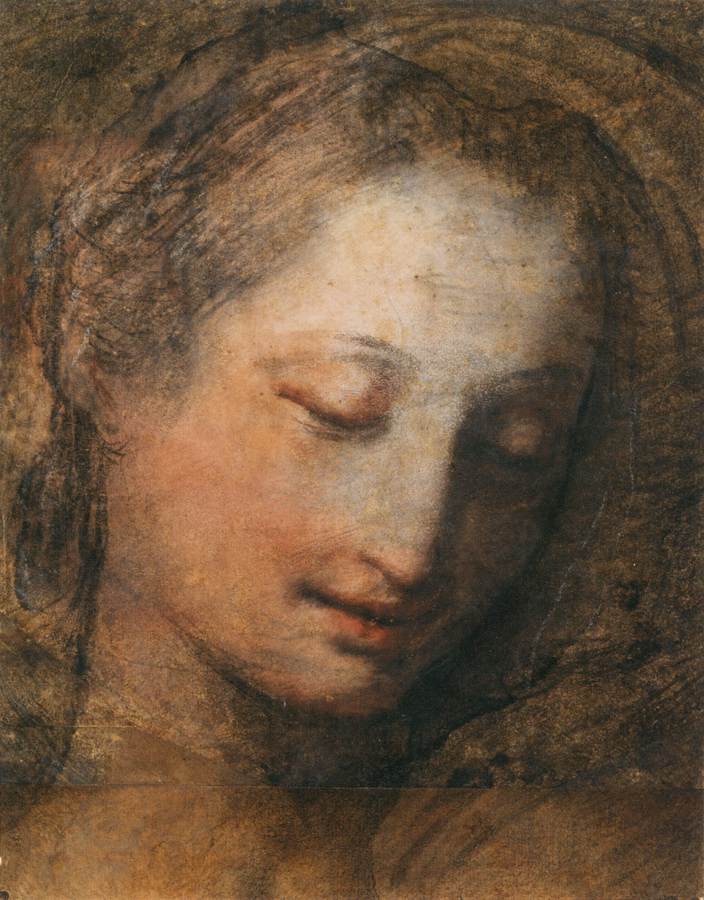 Visage d'une femme aux yeux baissés