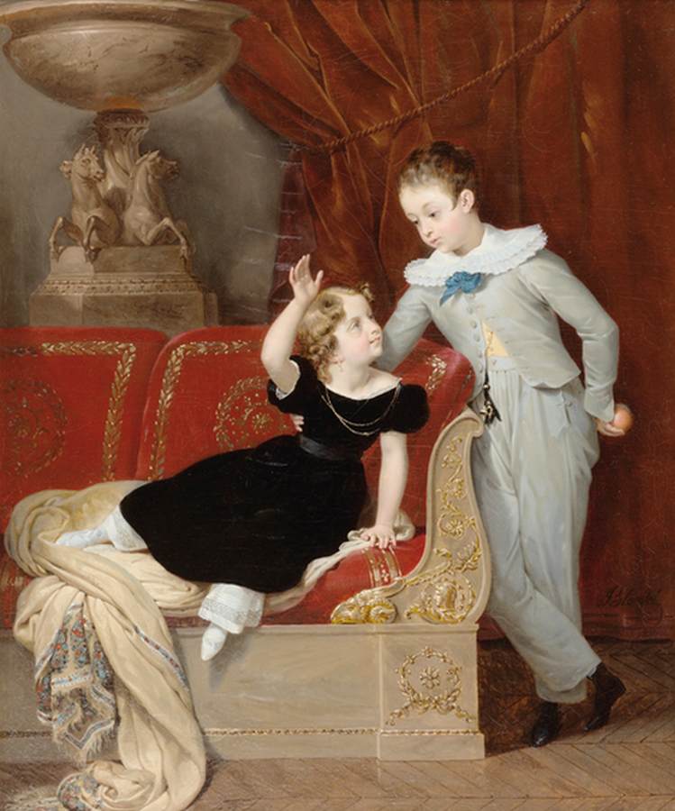 Deux enfants dans un intérieur Empire