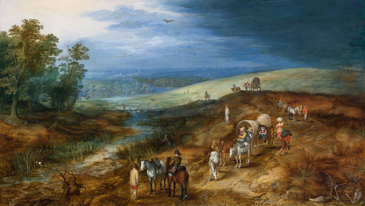 Paysage avec des voyageurs et un chasseur de butors