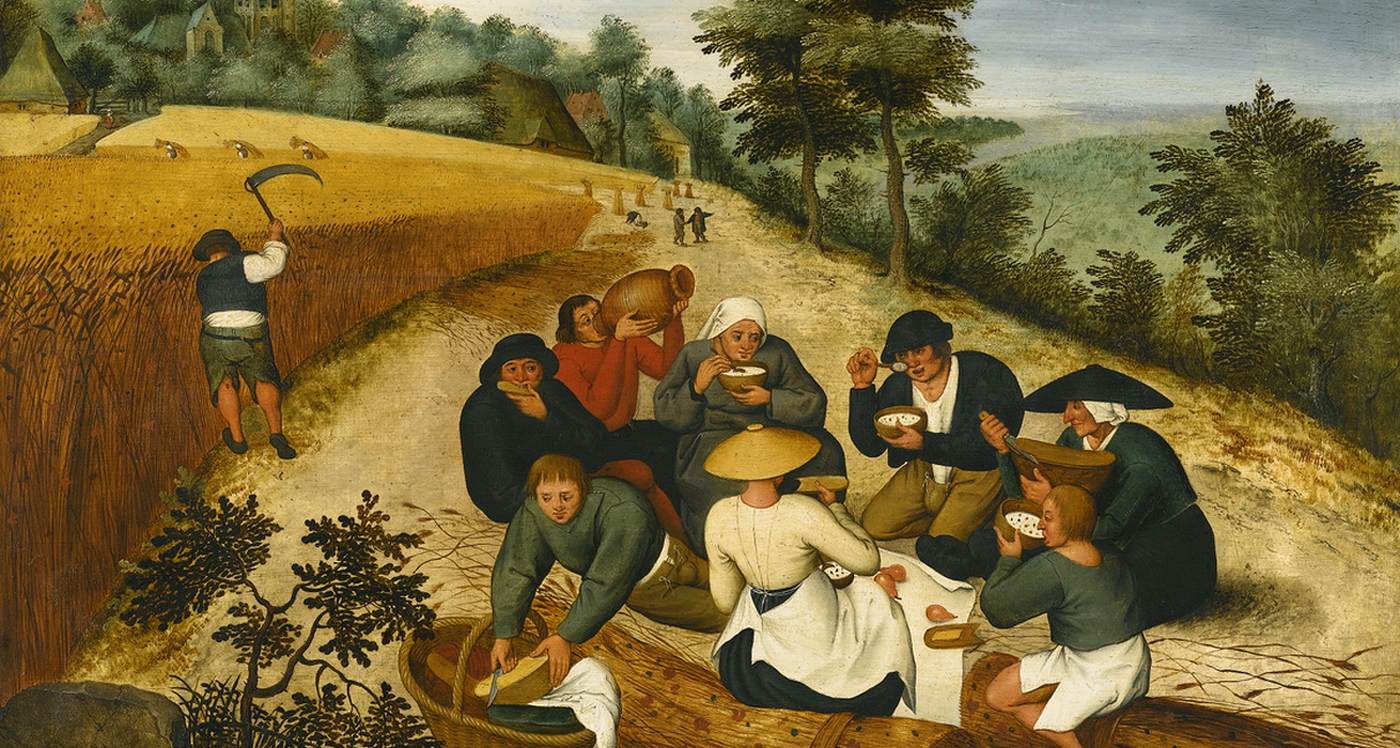 Été : personnages mangeant pendant la moisson