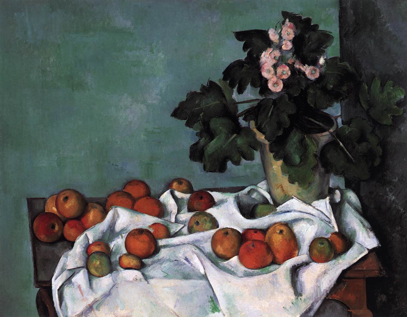 Nature morte aux pommes et à un pot de primevères