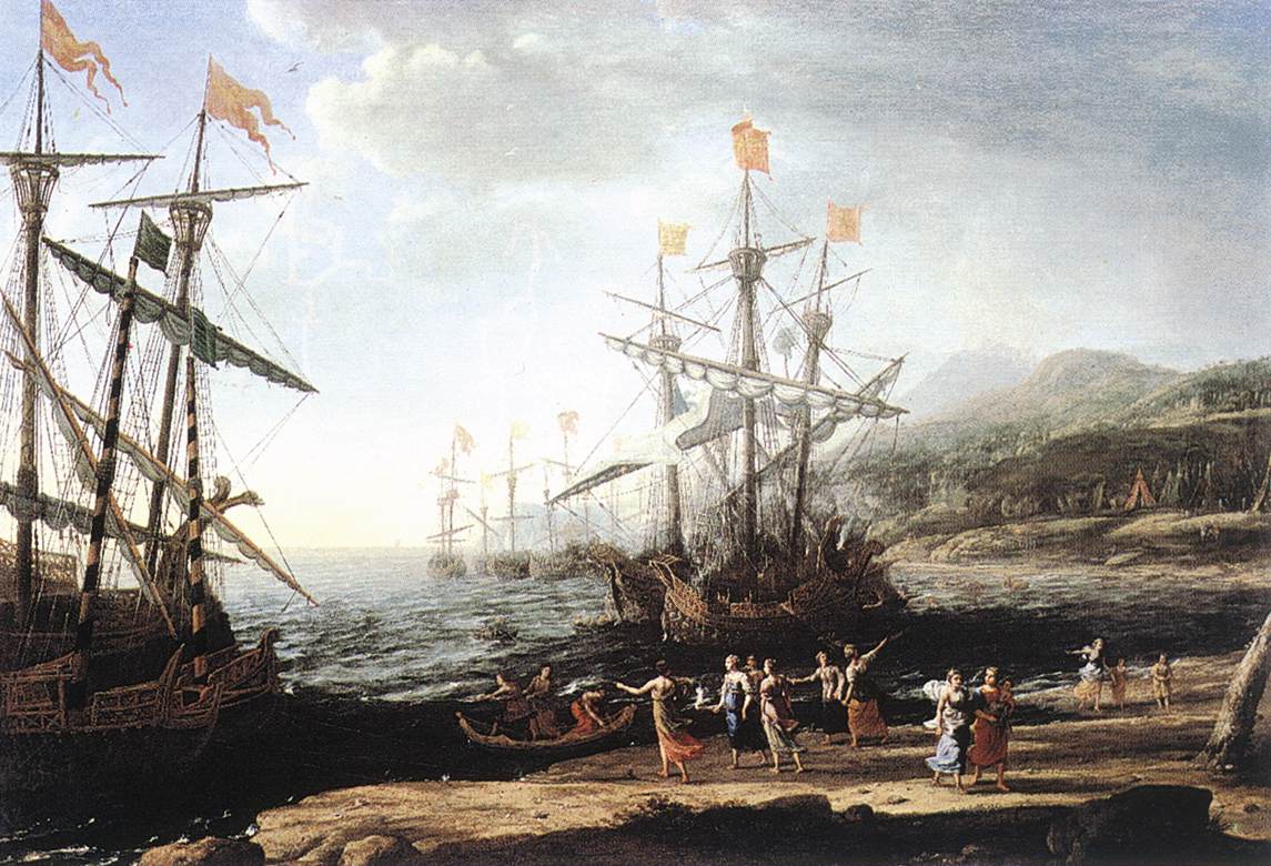 Marine avec les Troyens brûlant leurs bateaux