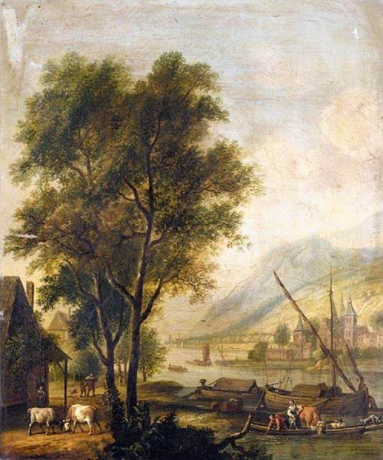 Paysage avec bétail et personnages