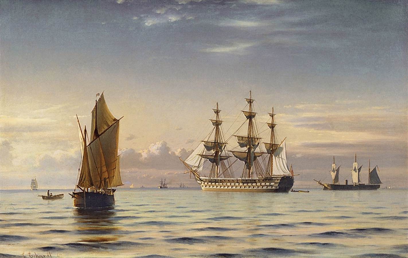 Une frégate en mer calme