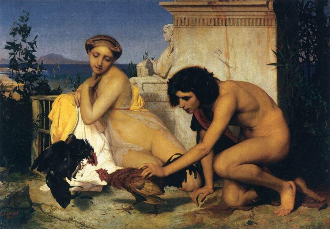 Jeunes Grecs à un combat de coqs