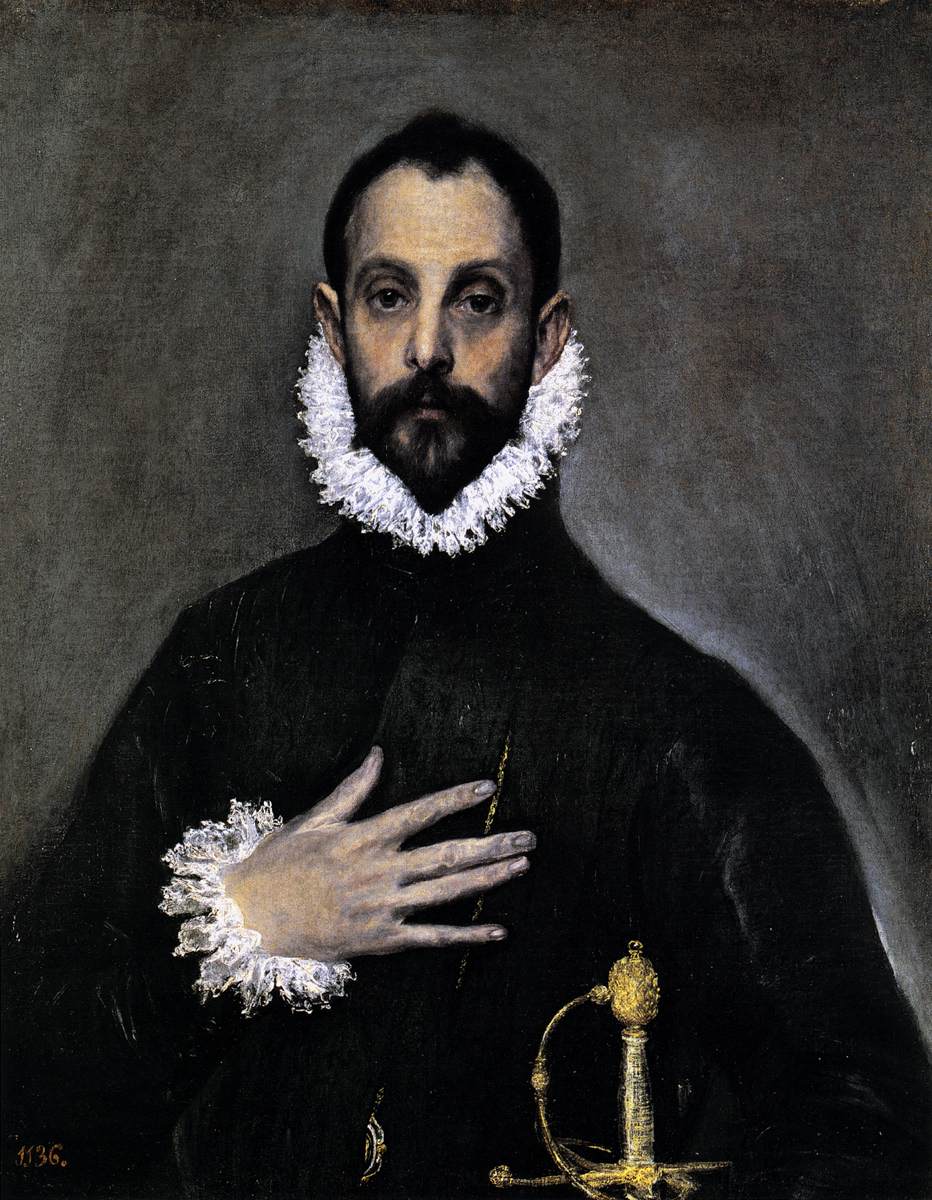 Gentilhomme à la main sur la poitrine