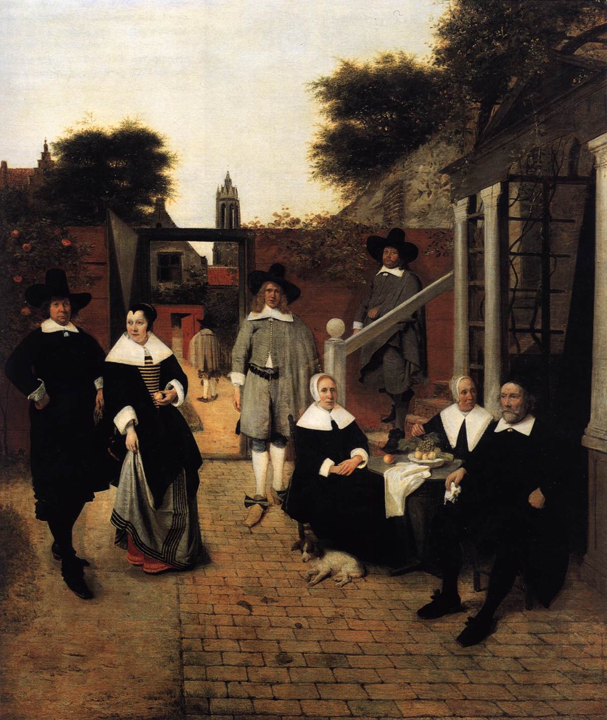Portrait d'une famille dans une cour à Delft