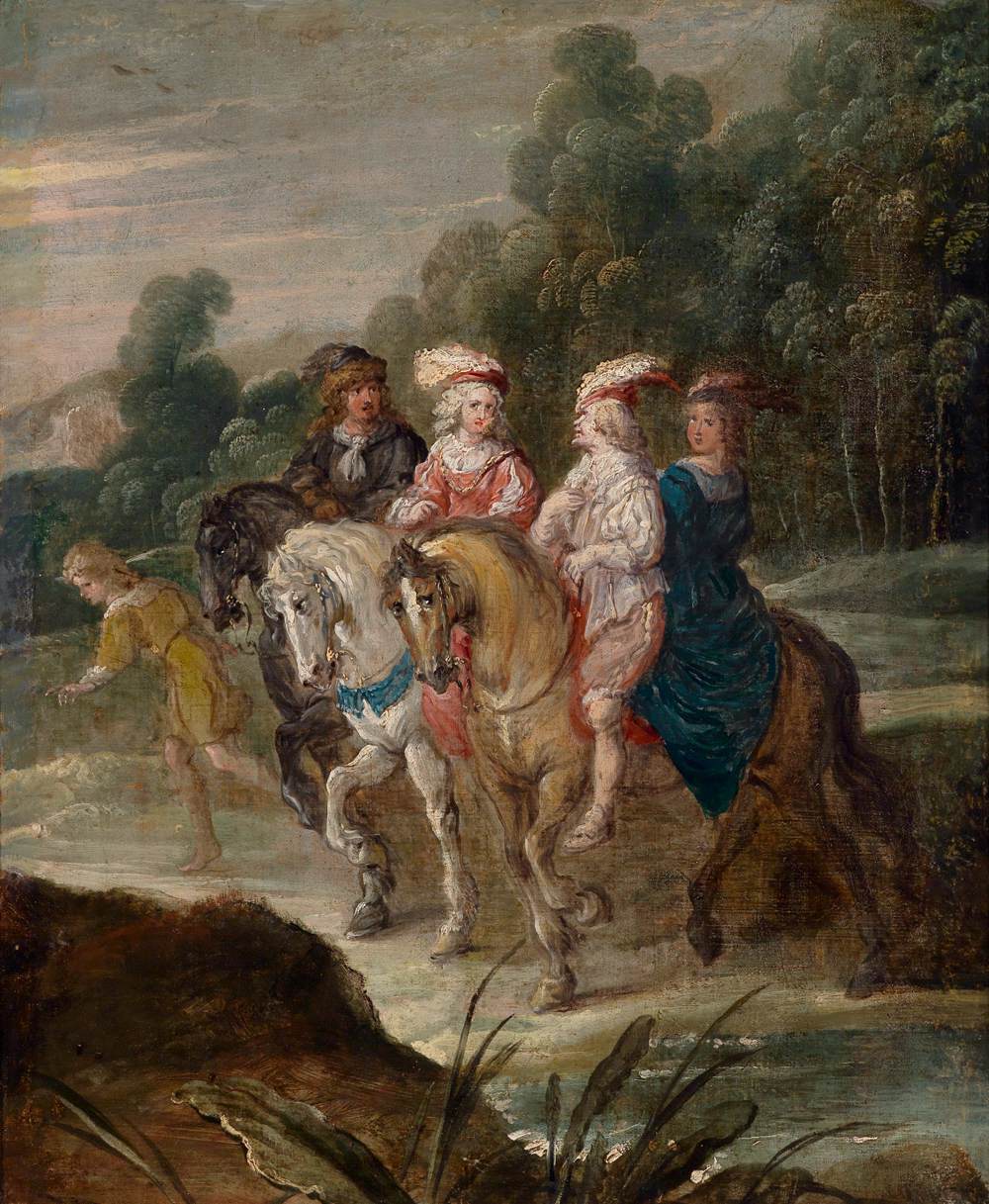 Paysage avec une élégante compagnie à cheval