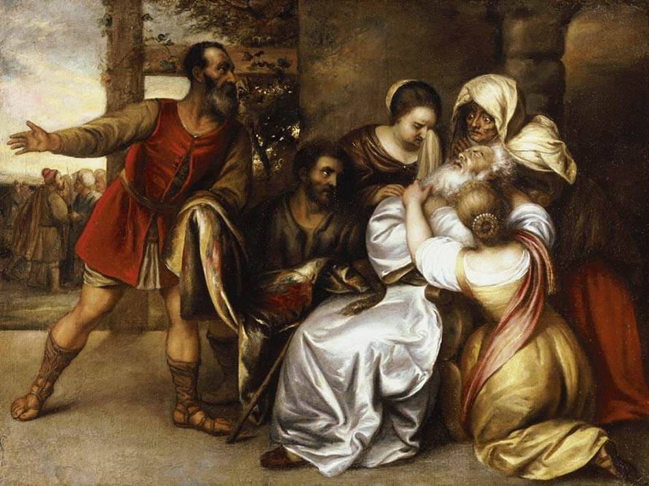 Jacob recevant la tunique ensanglantée de Joseph
