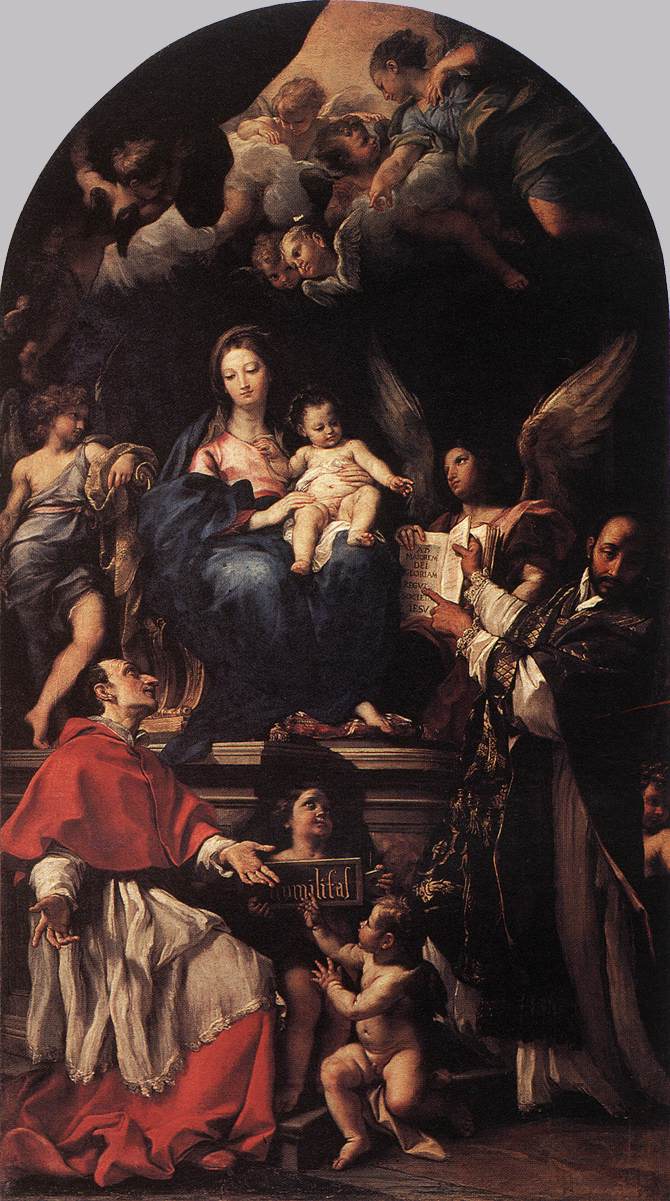 Vierge à l'Enfant en majesté entourée d'anges et de saints