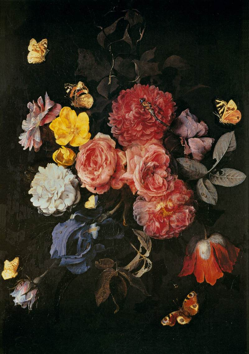 Vase de fleurs avec papillons