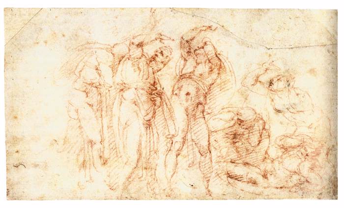 Six personnages aux postures étonnées (recto)