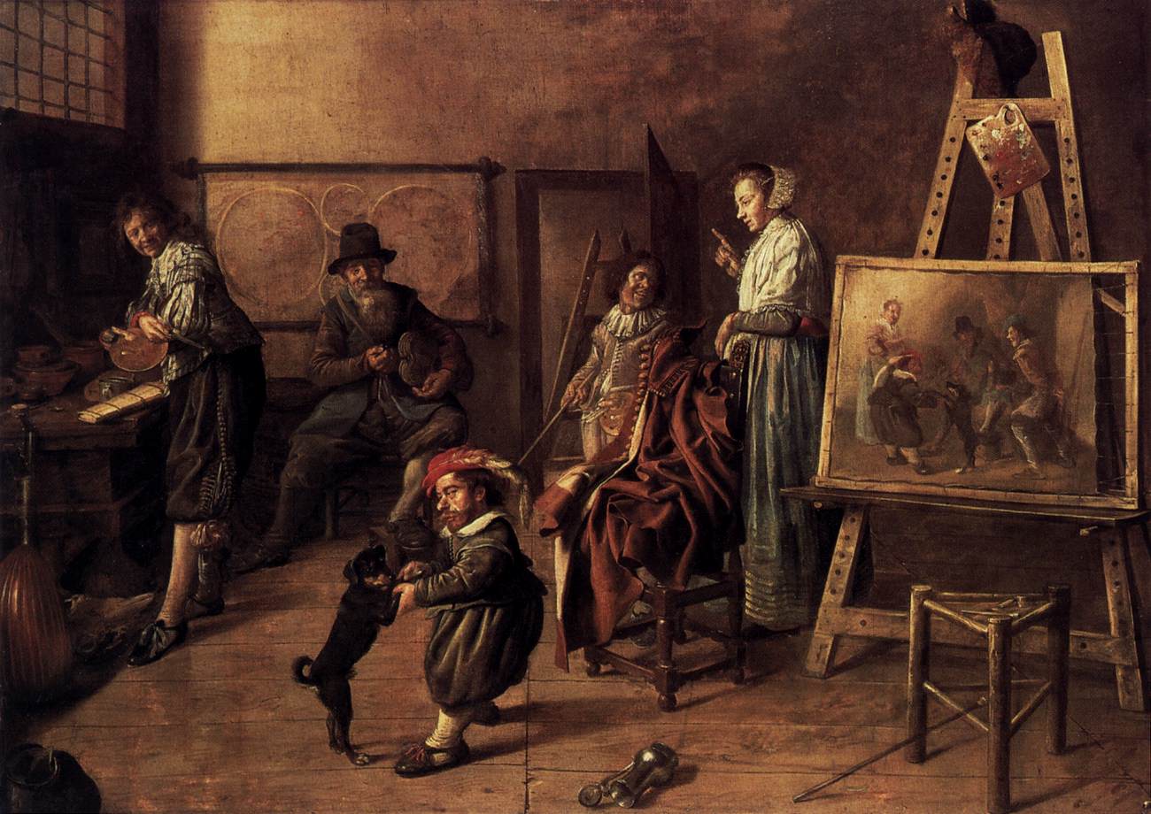 Peintre dans son atelier peignant une compagnie musicale
