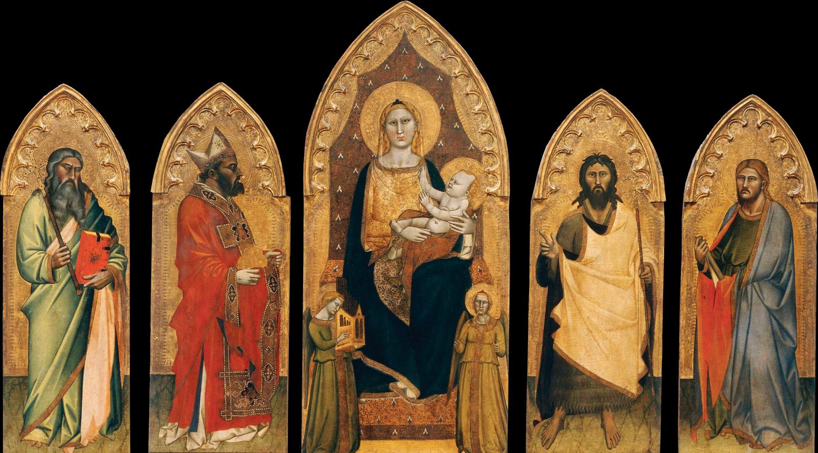 Vierge à l'Enfant trônant avec deux anges et des saints