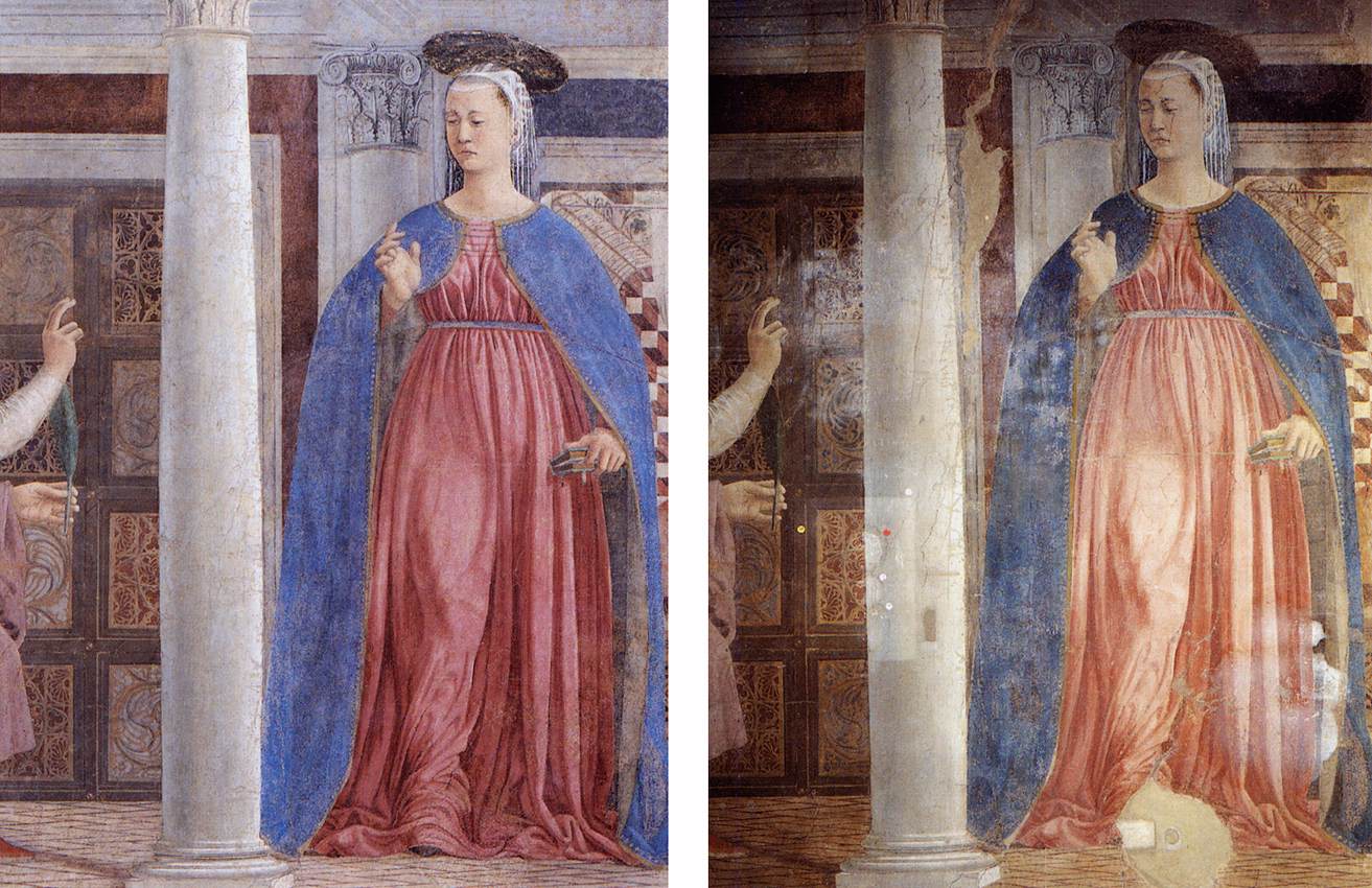 Un détail après et avant la restauration