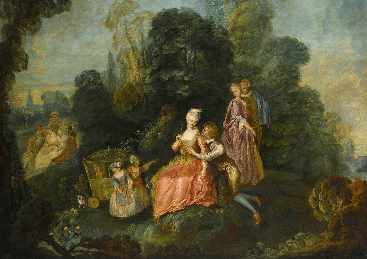 Groupe élégamment vêtu dans un jardin