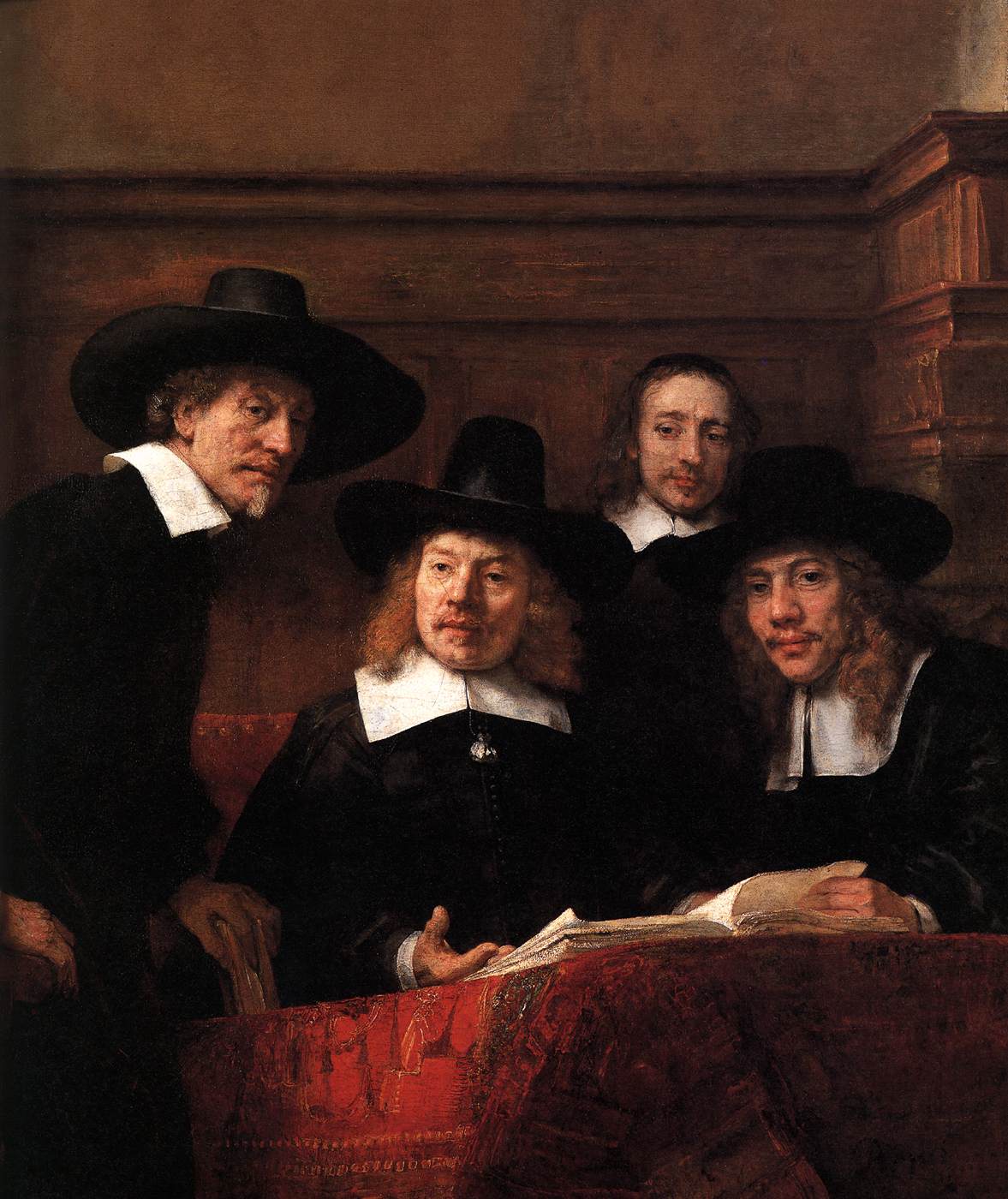 Contrôleurs d'échantillons de la guilde des drapiers (détail)