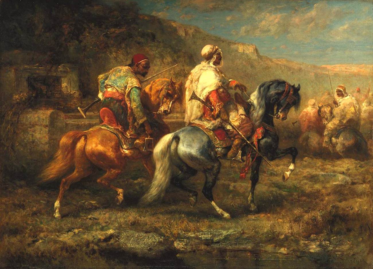 Cavaliers arabes à l'abreuvoir
