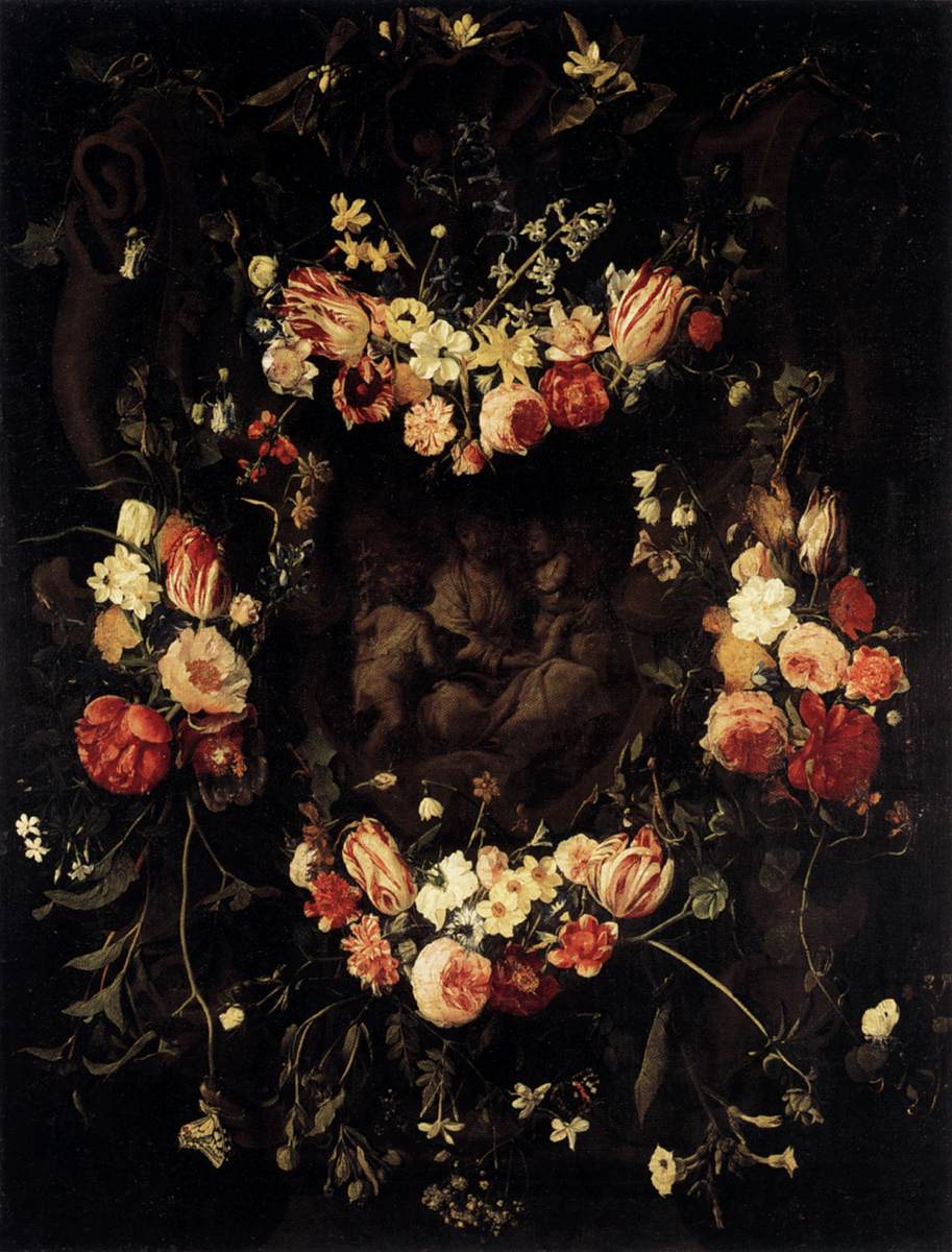 Couronne florale avec relief d'après Quellinus