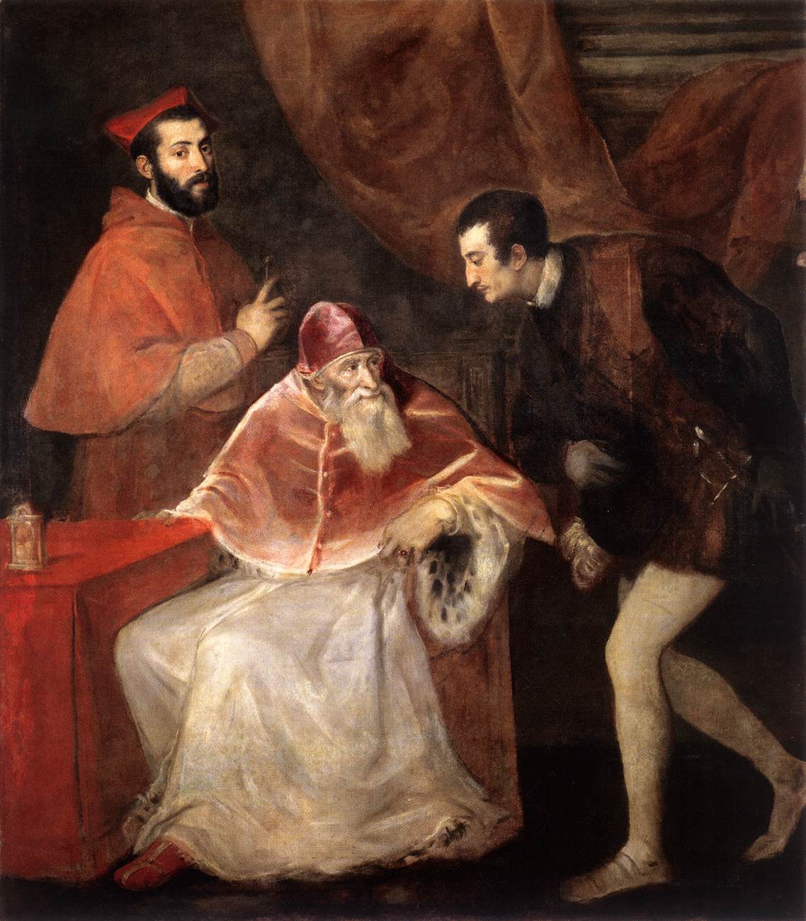 Le pape Paul III avec ses petits-fils Alessandro et Ottavio Farnèse
