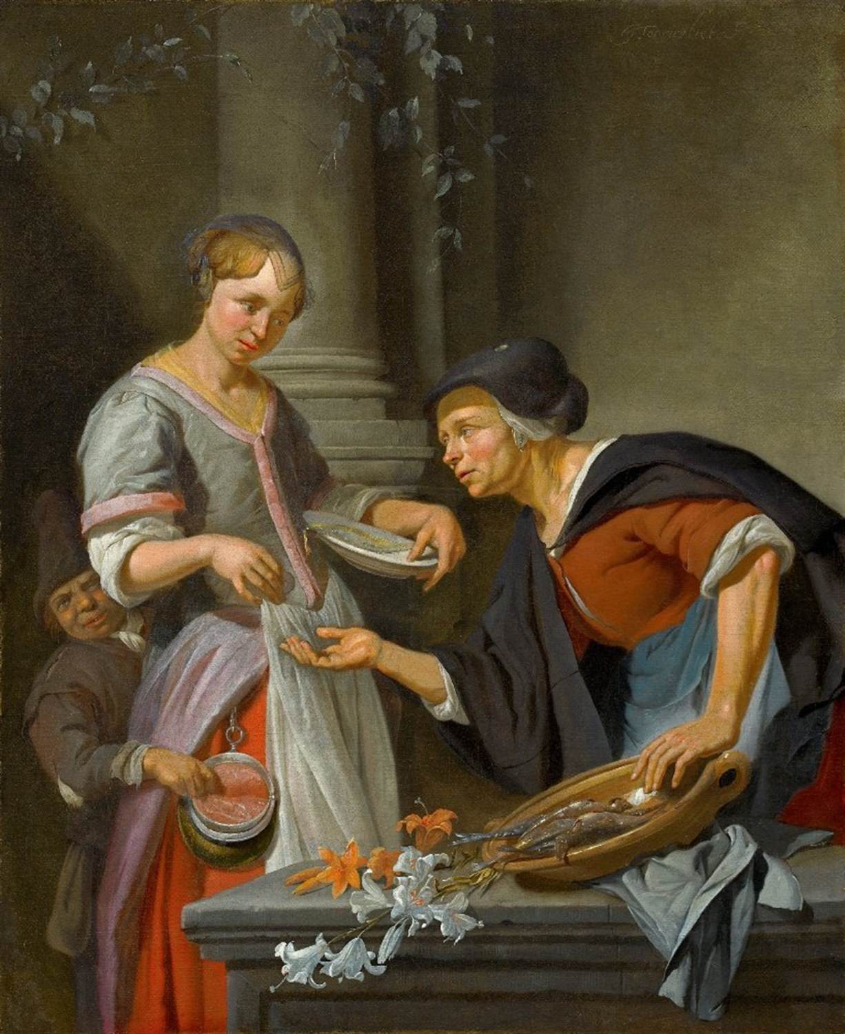 Jeune femme et un poissonnier