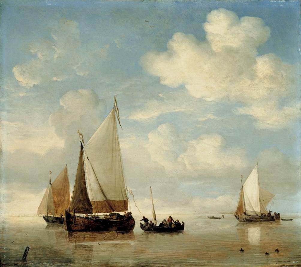 Calme - smalschips hollandais et une barque à rames