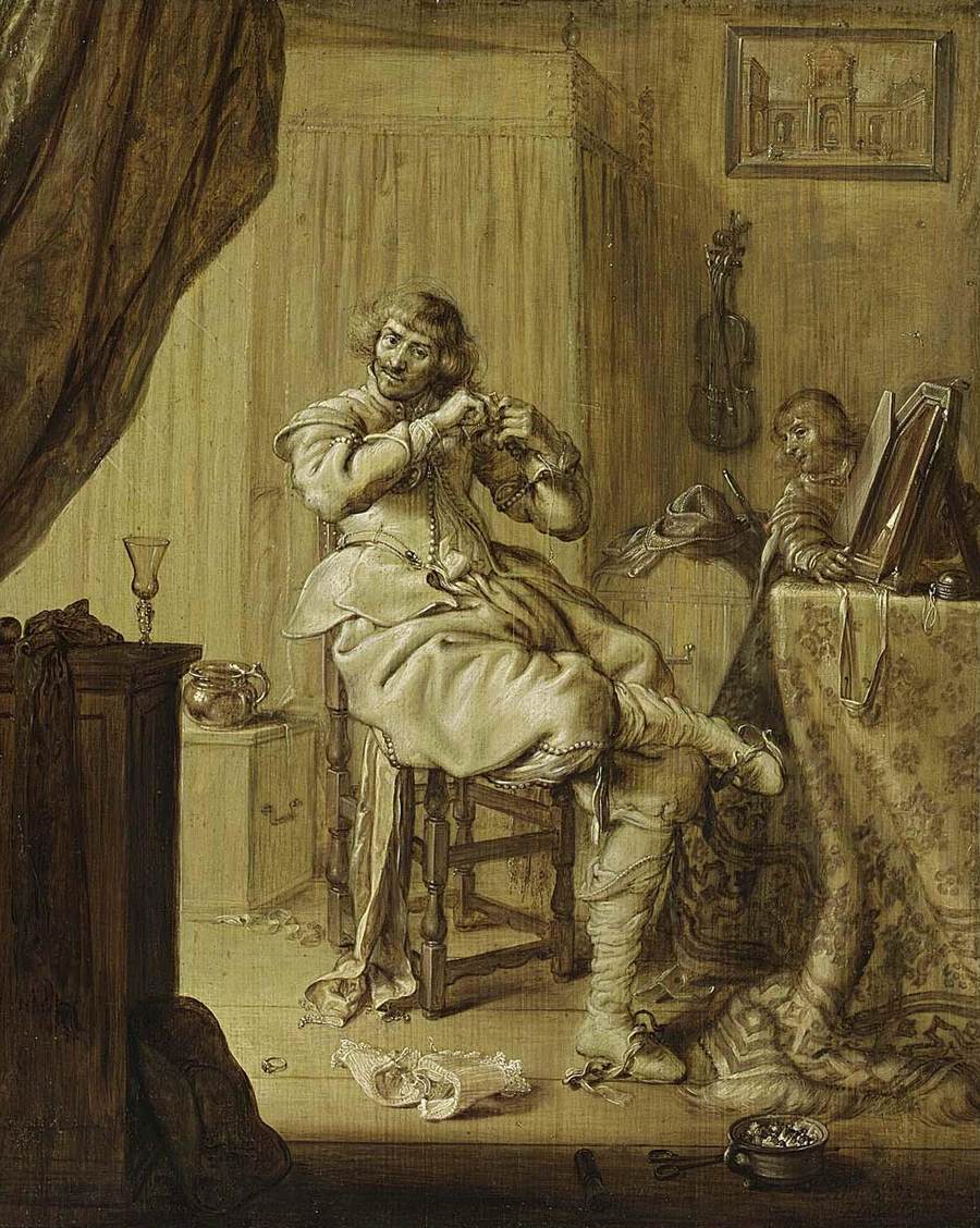 Un cavalier à sa table de toilette
