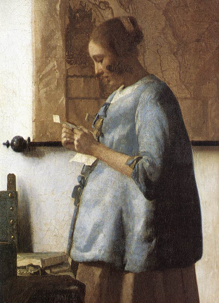 Femme en bleu lisant une lettre (détail)