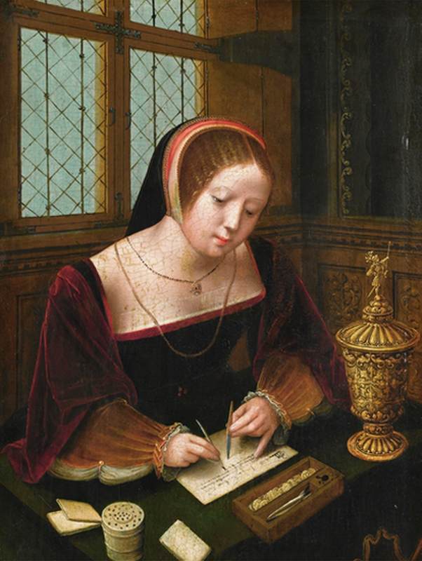 Dame écrivant à un bureau