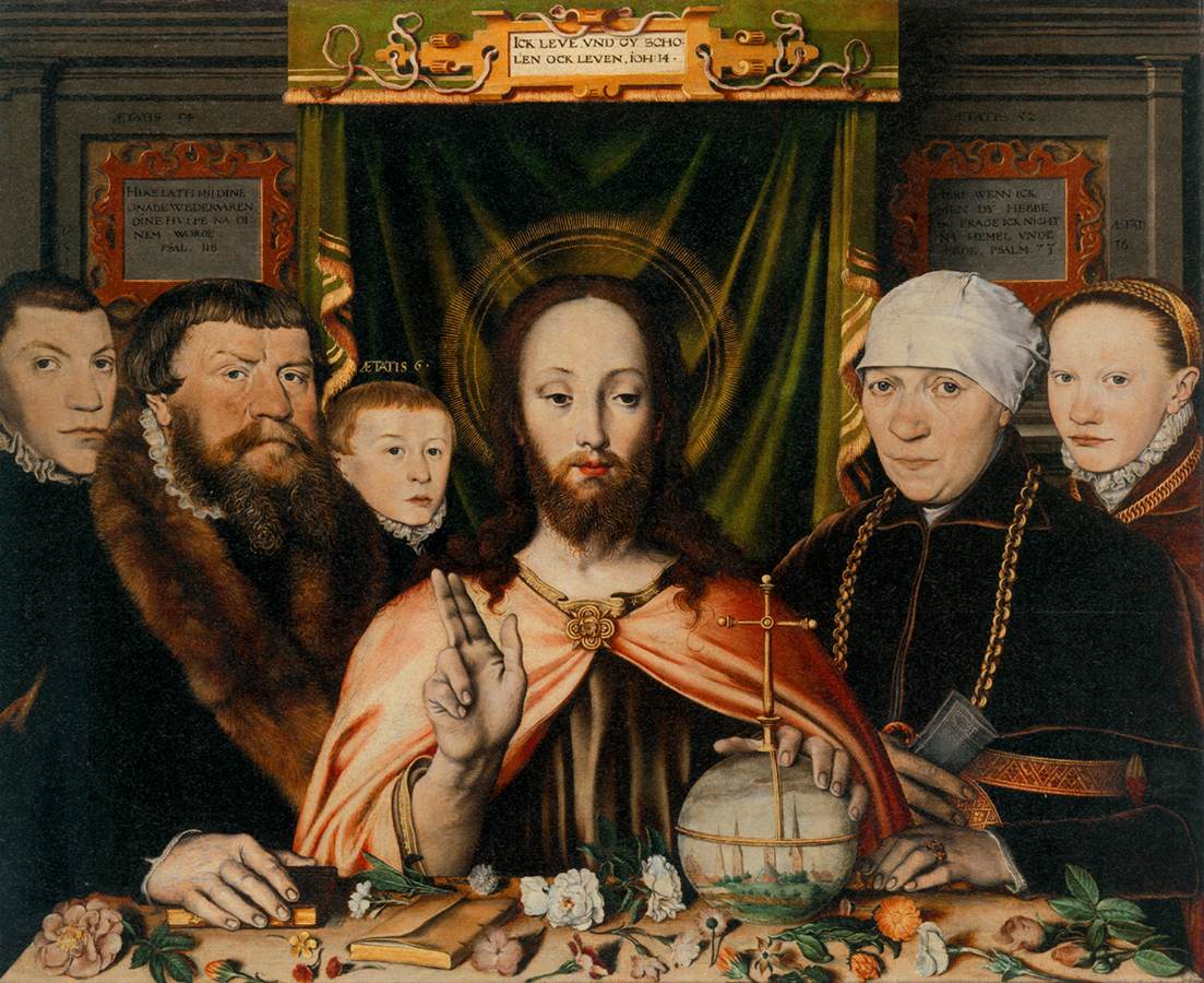 Christ bénissant entouré d'une famille de donateurs (panneau central)