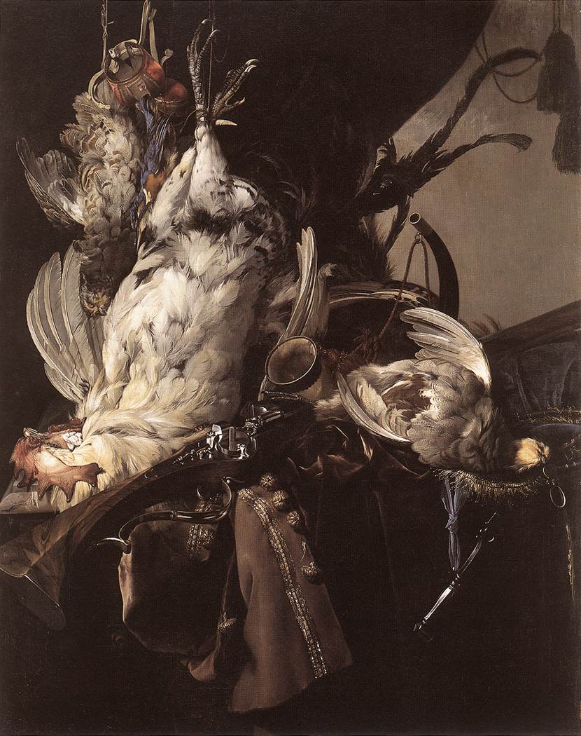 Nature morte d'oiseaux morts et d'armes de chasse