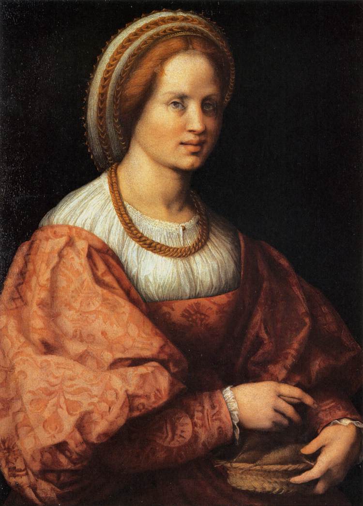 Portrait d'une femme avec un panier de fuseaux