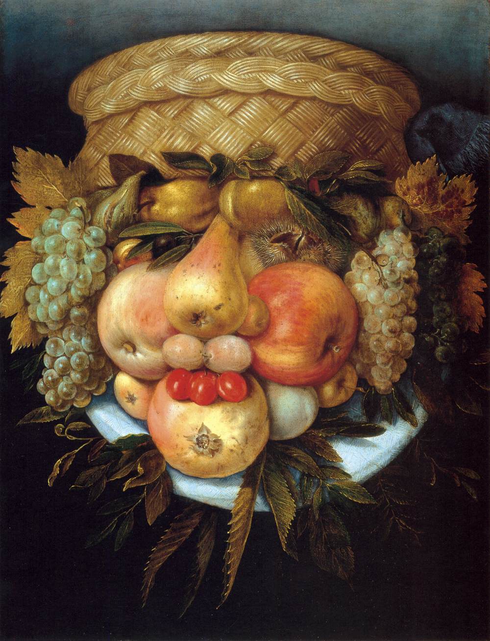 Tête réversible avec un panier de fruits