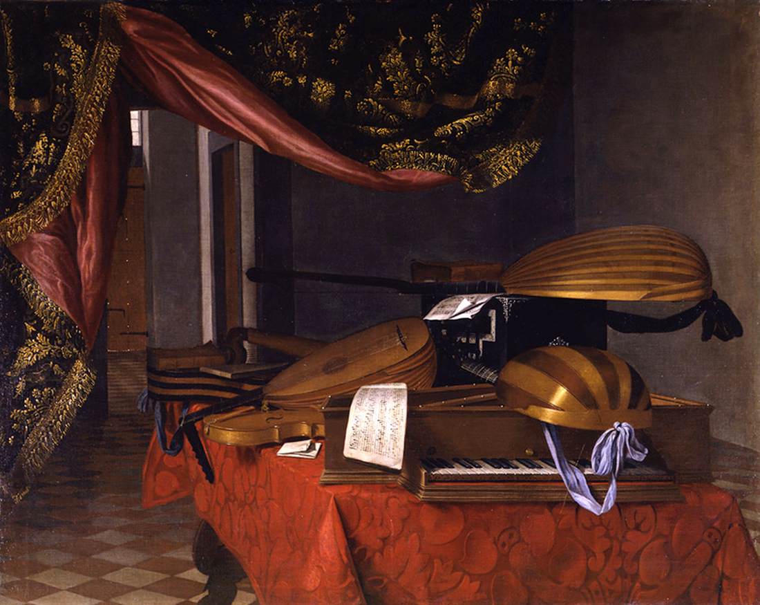 Nature morte aux instruments de musique dans un intérieur