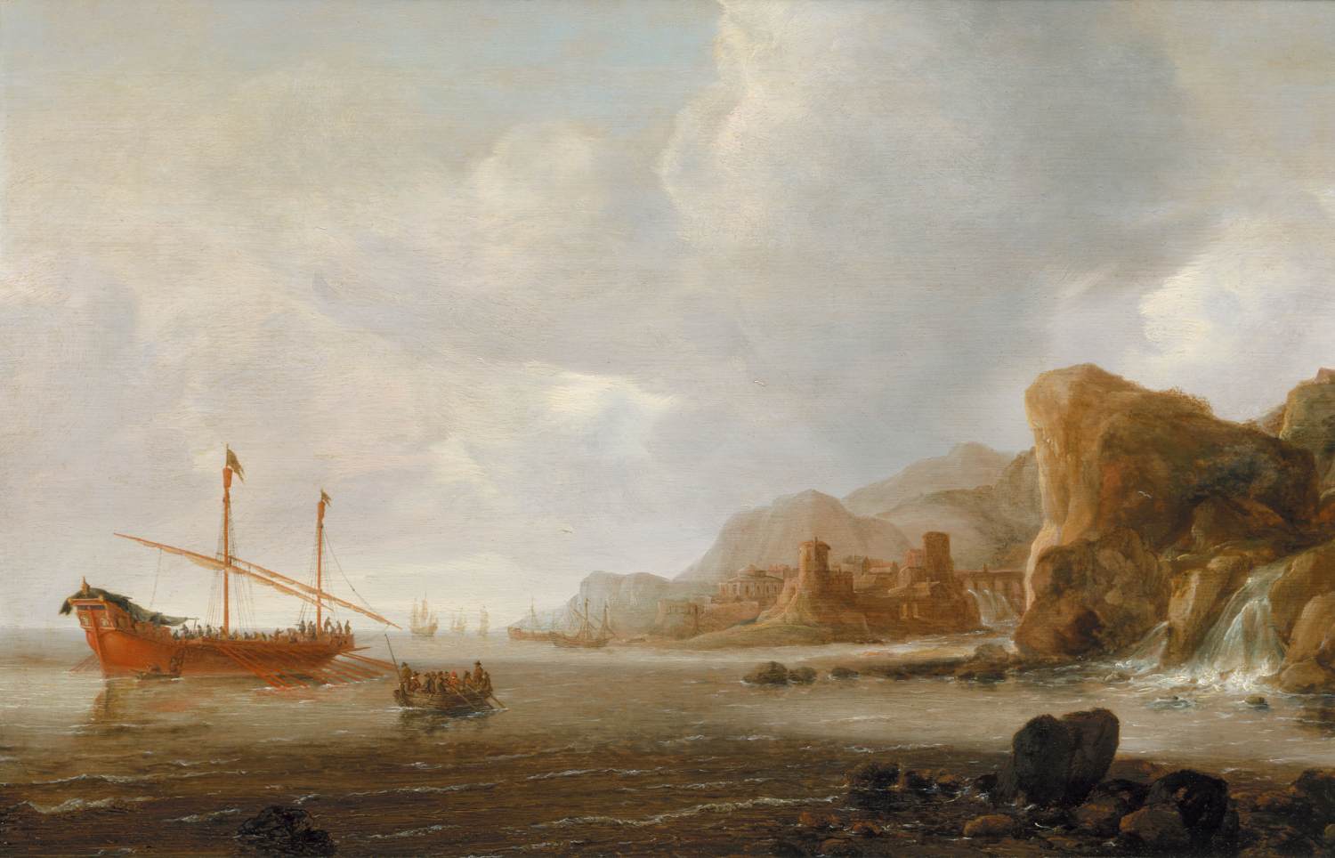 Galère devant une côte méditerranéenne