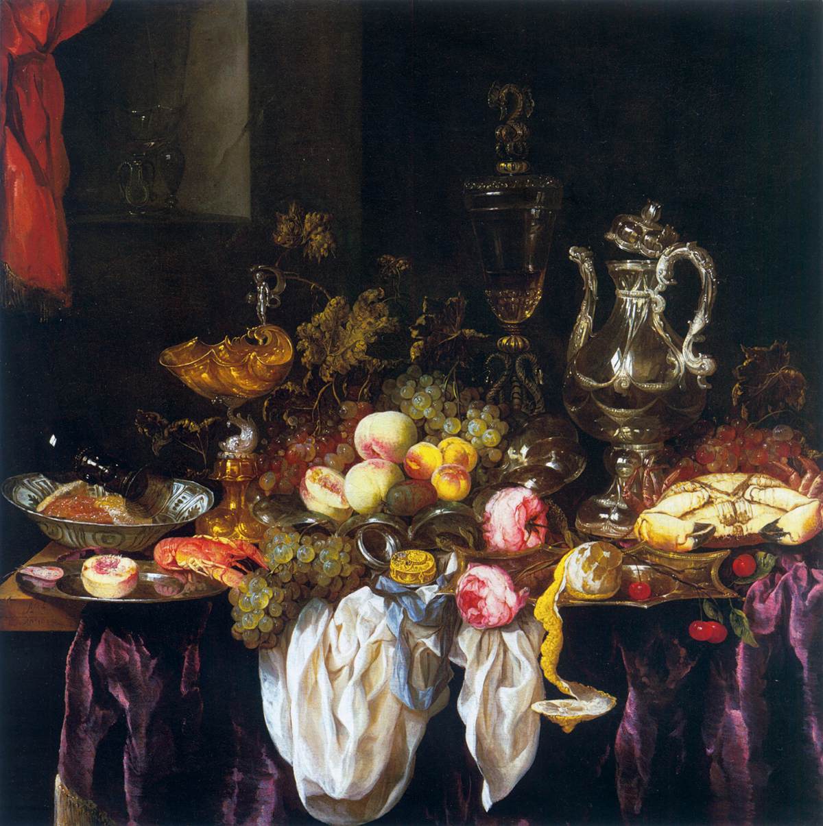 Nature morte aux fruits, fruits de mer et vaisselle précieuse