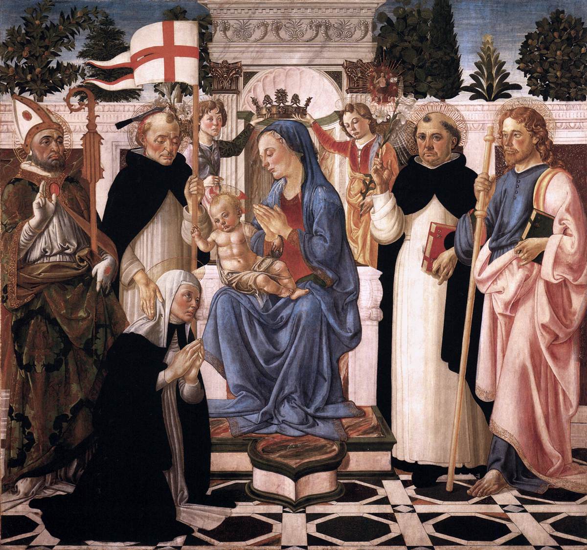 Vierge à l'Enfant trônante avec cinq saints et deux anges