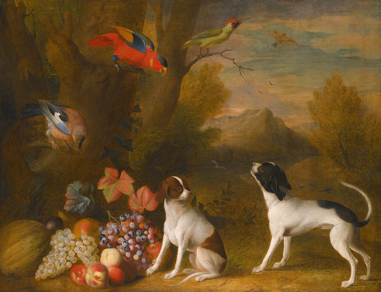 paysage avec Exotic Birds and Two Dogs