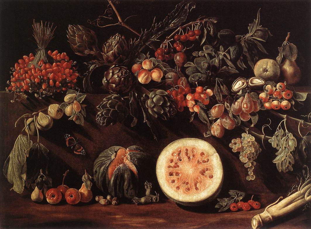 Fruits, légumes et un papillon