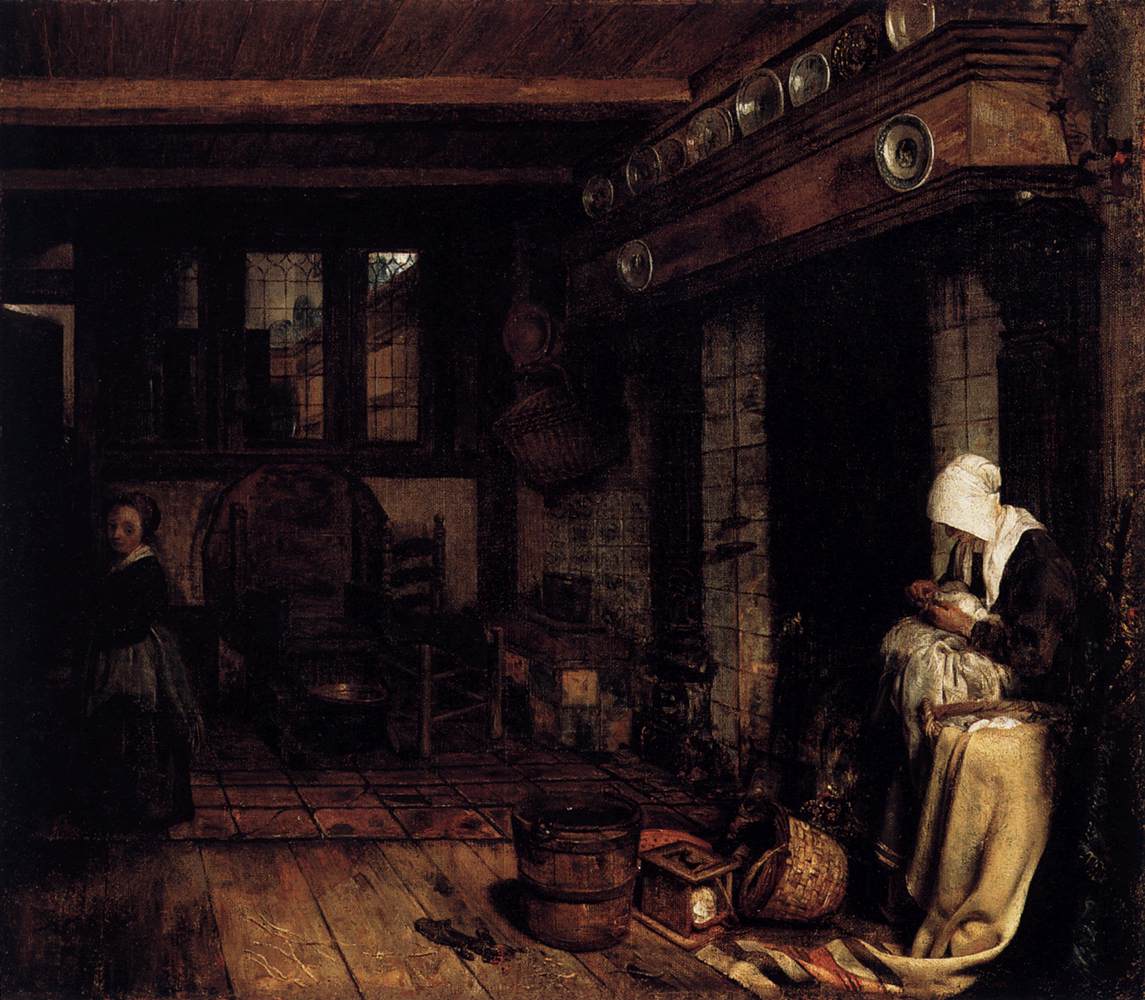 Intérieur hollandais avec une femme cousant