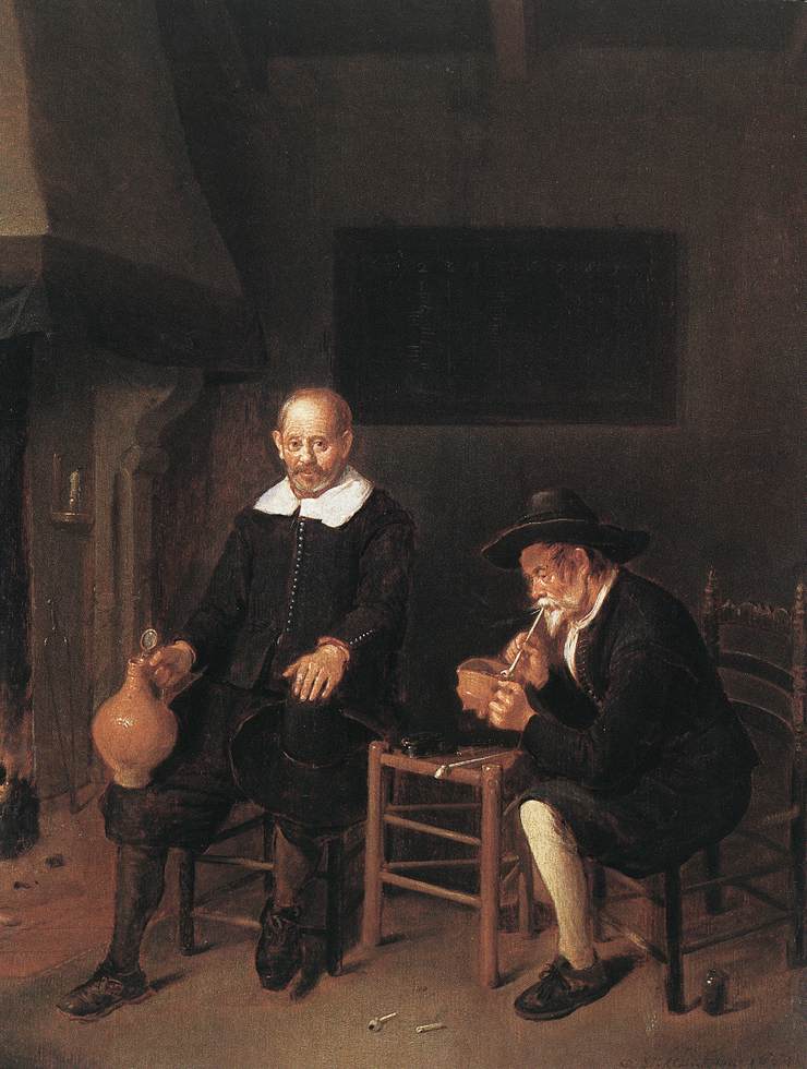 Intérieur avec deux hommes au coin du feu