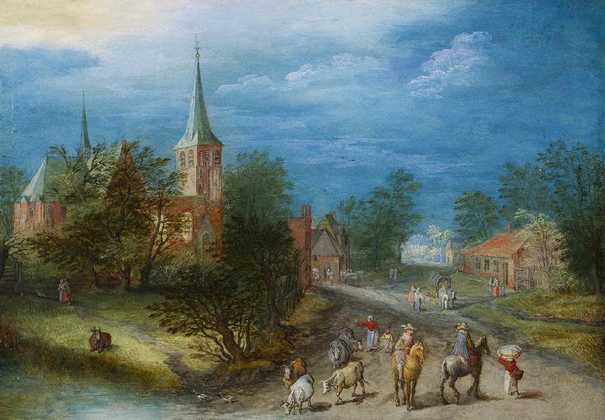 Paysage de campagne avec voyageurs