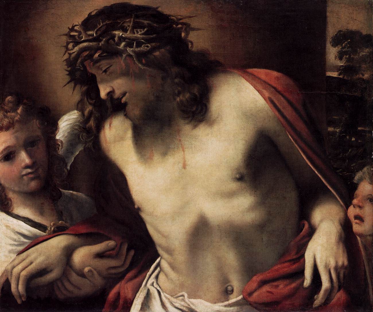 Le Christ portant la couronne d'épines soutenu par des anges