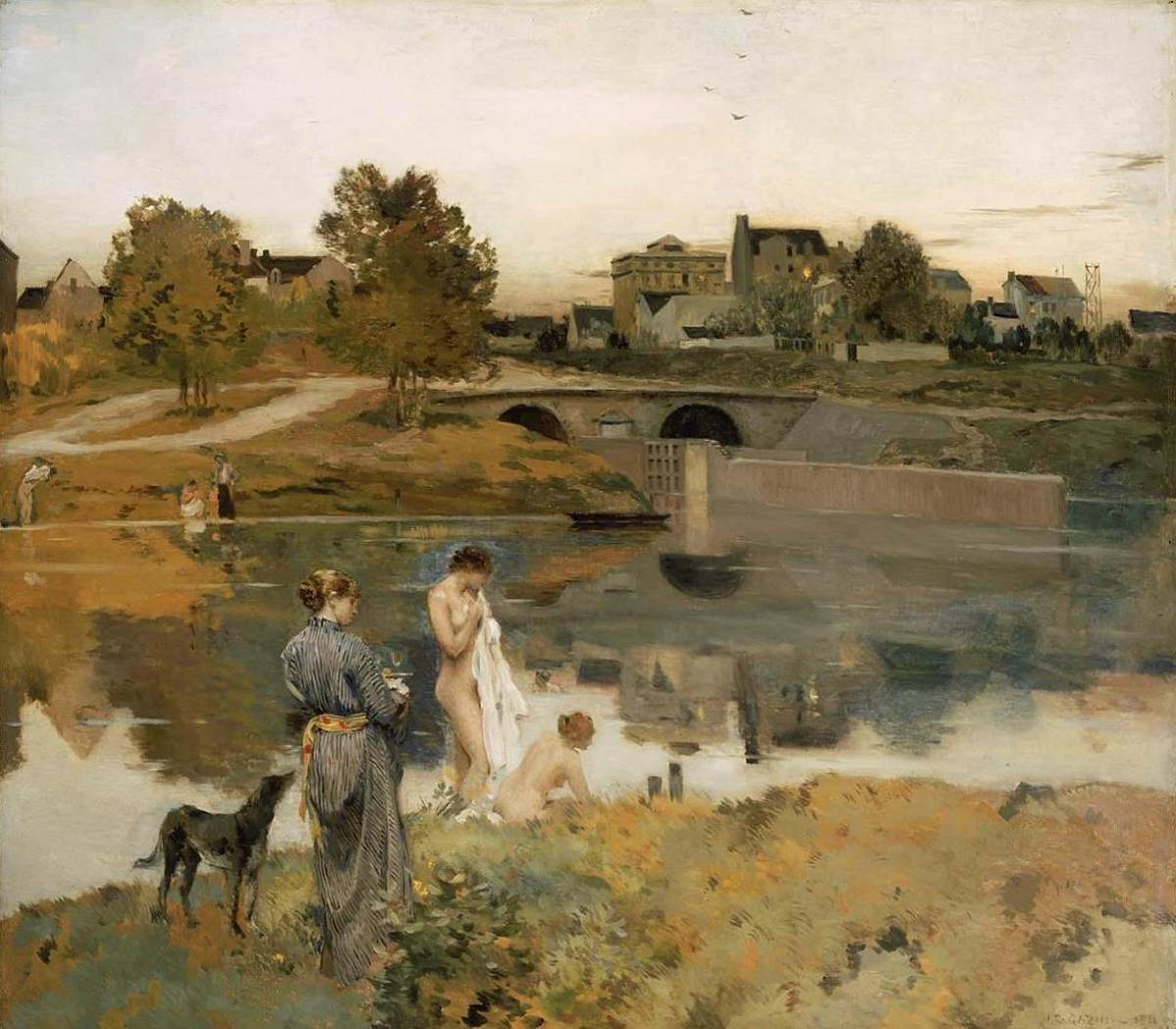 La berge avec des baigneurs