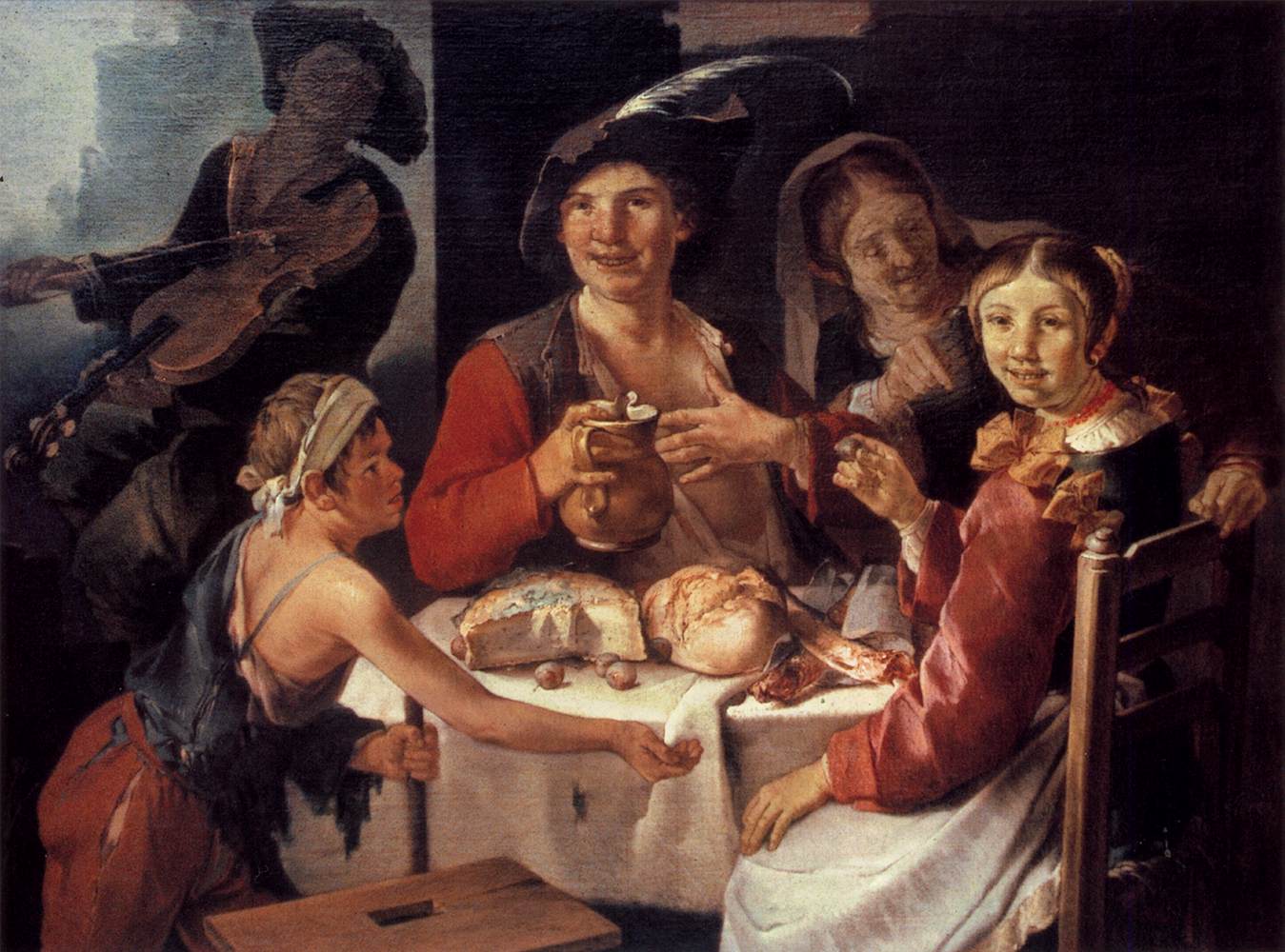 Repas paysan avec un jeune mendiant