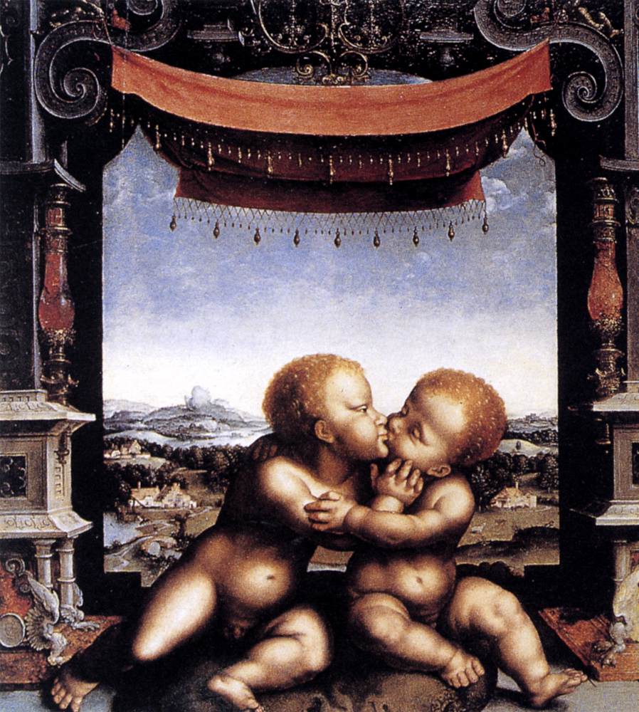 Le Christ enfant et saint Jean-Baptiste enfant s'embrassant