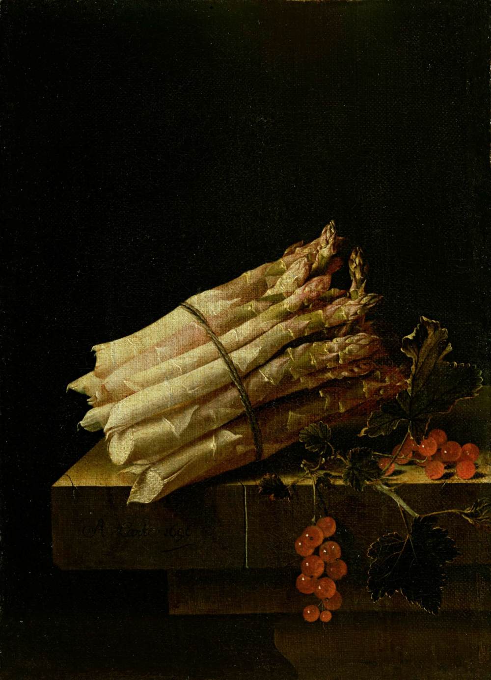 Nature morte aux asperges et aux groseilles rouges
