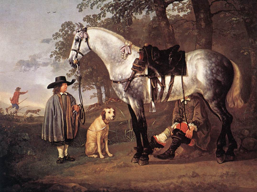 Cheval gris dans un paysage