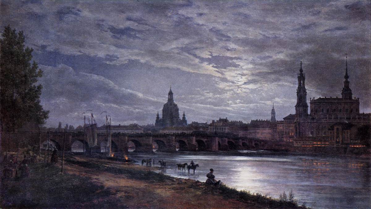 Vue de Dresde au clair de lune